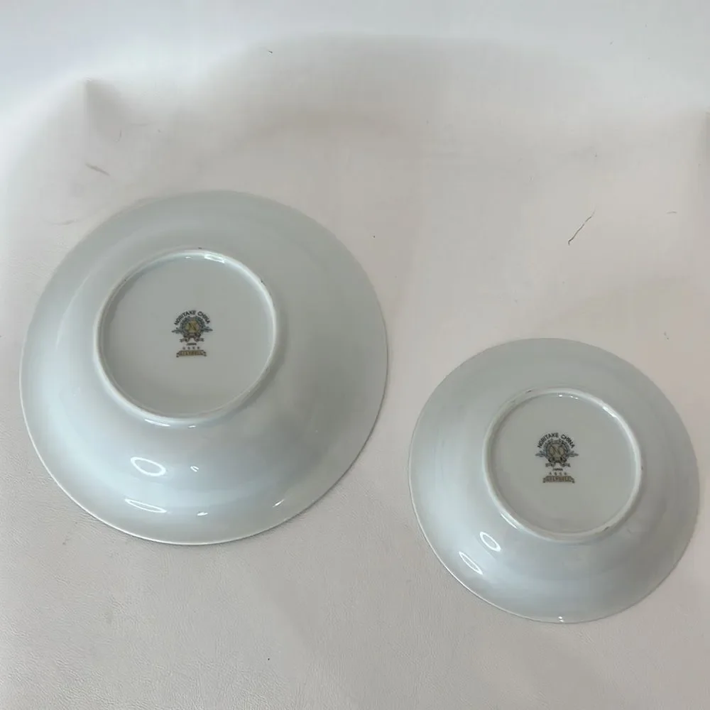 Noritake China Lilybell Japan Bowls Set Of 2 White Gray Silver 7 1/2 & 5 1/2 In